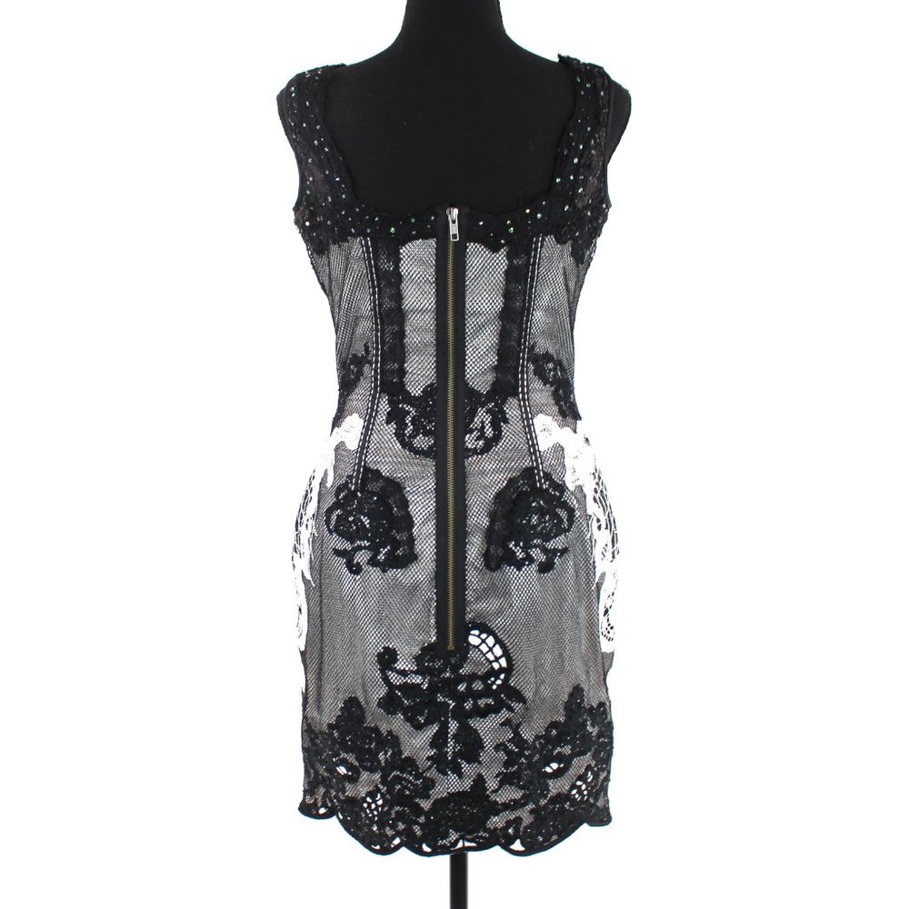 Mandalay Black White Lace Embellished Satin Trim Dres… Gem